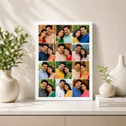 12 photo collage frame 3 column 4 each vertical strip layout india 06 white 2