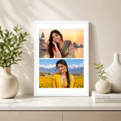 2 photo collage frame stacked horizontal twin strip wall art india 08 white 2