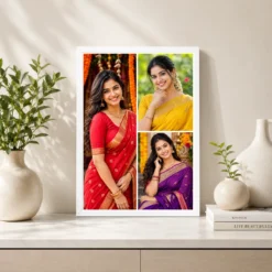 3 photo collage frame large left two right stacked layout india 03 white 2