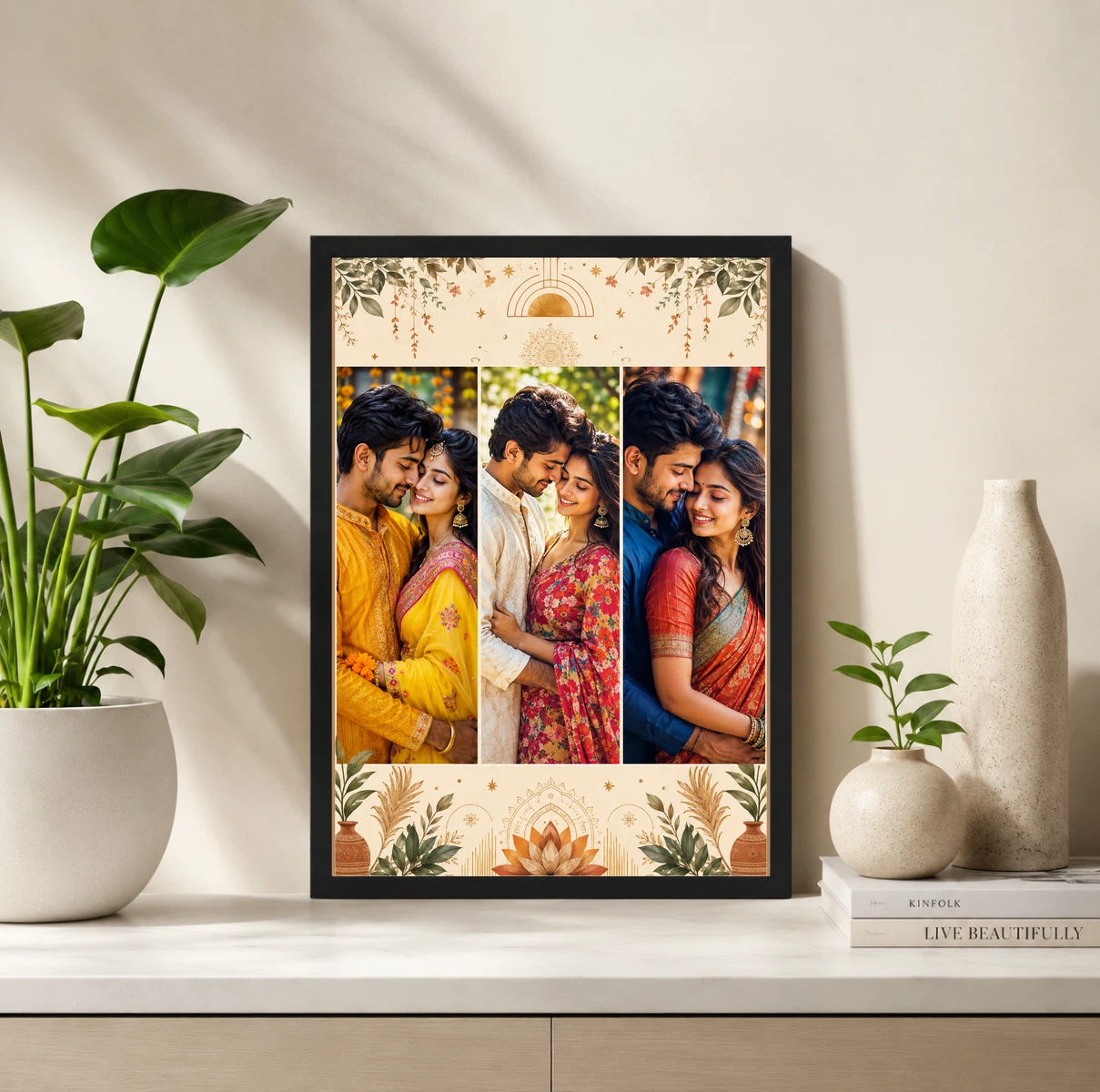 3 Photo Collage Frame Warm Sand Three Slot Minimalist Layout 2 3 Photo Collage Frame Warm Sand Three Slot Minimalist Layout - Image 2