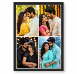 4 Photo Collage Frame Navy White Border Premium Dark 4 Panel Layout