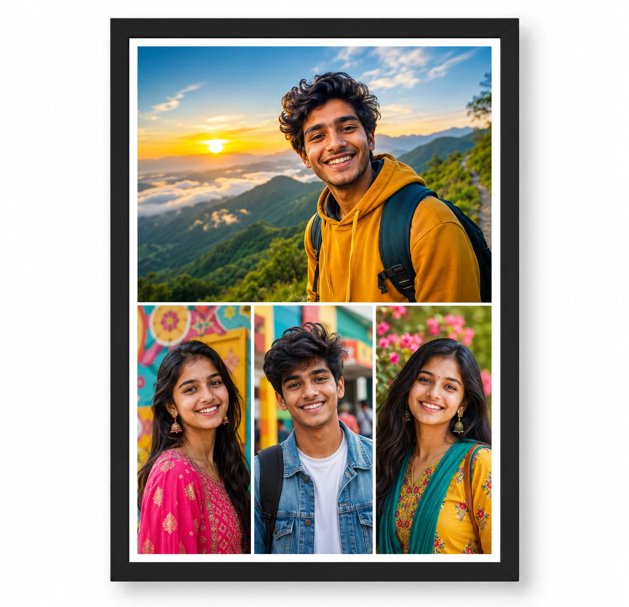 4 Photo Collage Frame Top Full Width Three Bottom Row Layout 1 4 Photo Collage Frame Top Full Width Three Bottom Row Layout