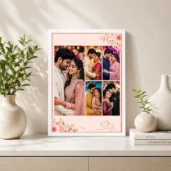 5 photo collage frame rose gold 5 slot romantic feminine layout india 01 white 2
