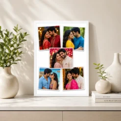 5 photo collage frame scattered polaroid 5 slot artsy layout india 11 white 2