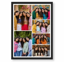 6 Photo Collage Frame Portrait Strip + Square Grid Split Layout