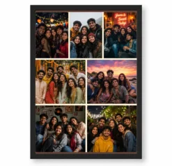 7 Photo Collage Frame Dark Charcoal 7 Slot Silver Border Layout