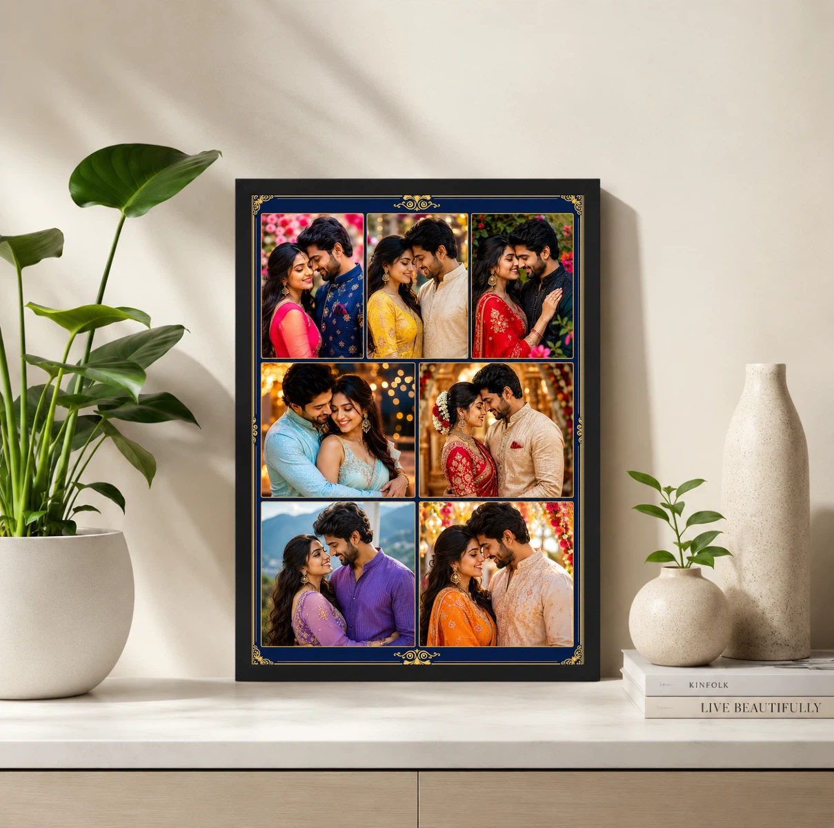 7 Photo Collage Frame Royal Blue 7 Slot Gold Accent Layout 2 7 Photo Collage Frame Royal Blue 7 Slot Gold Accent Layout - Image 2