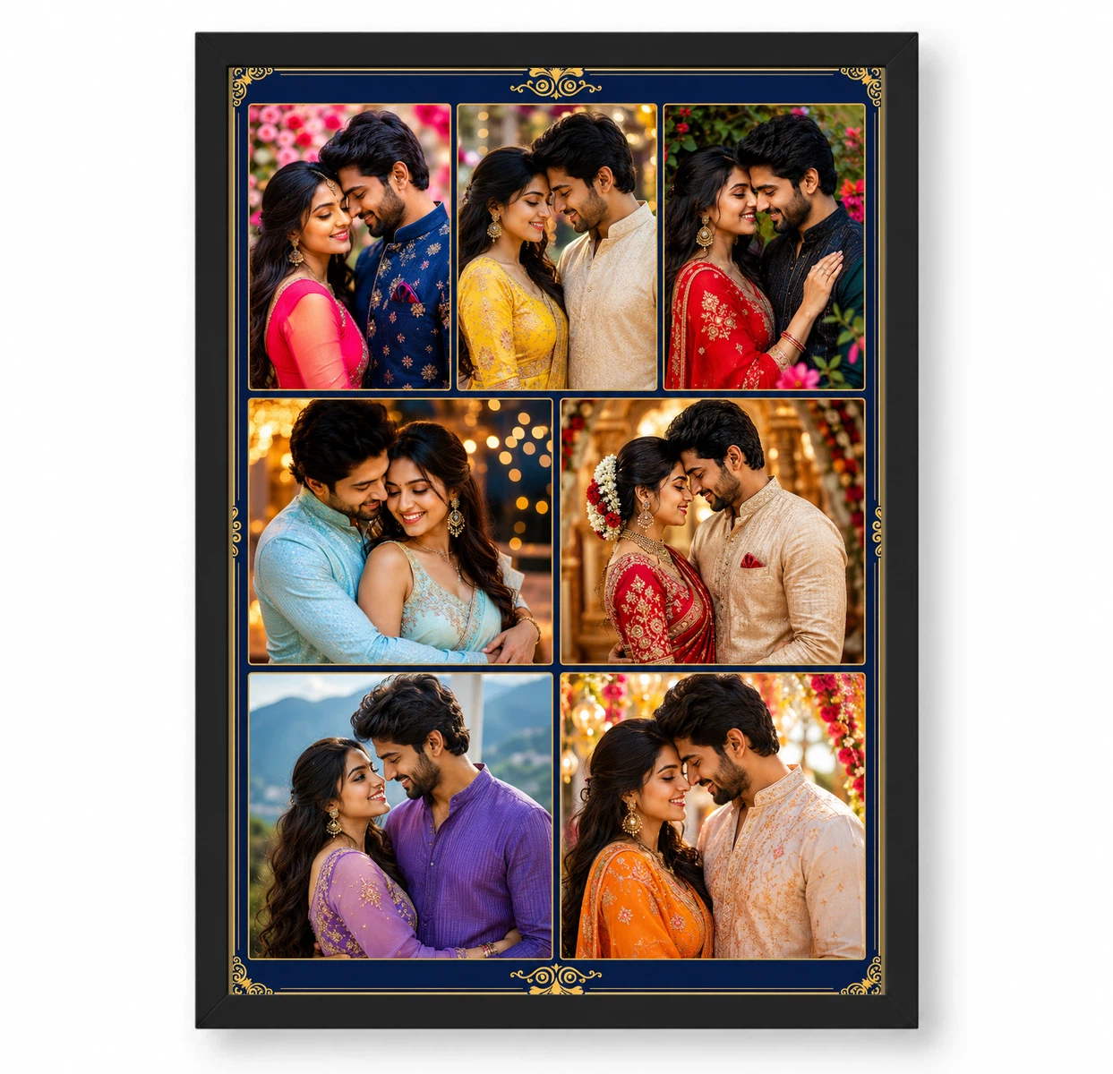 7 Photo Collage Frame Royal Blue 7 Slot Gold Accent Layout 1 7 Photo Collage Frame Royal Blue 7 Slot Gold Accent Layout