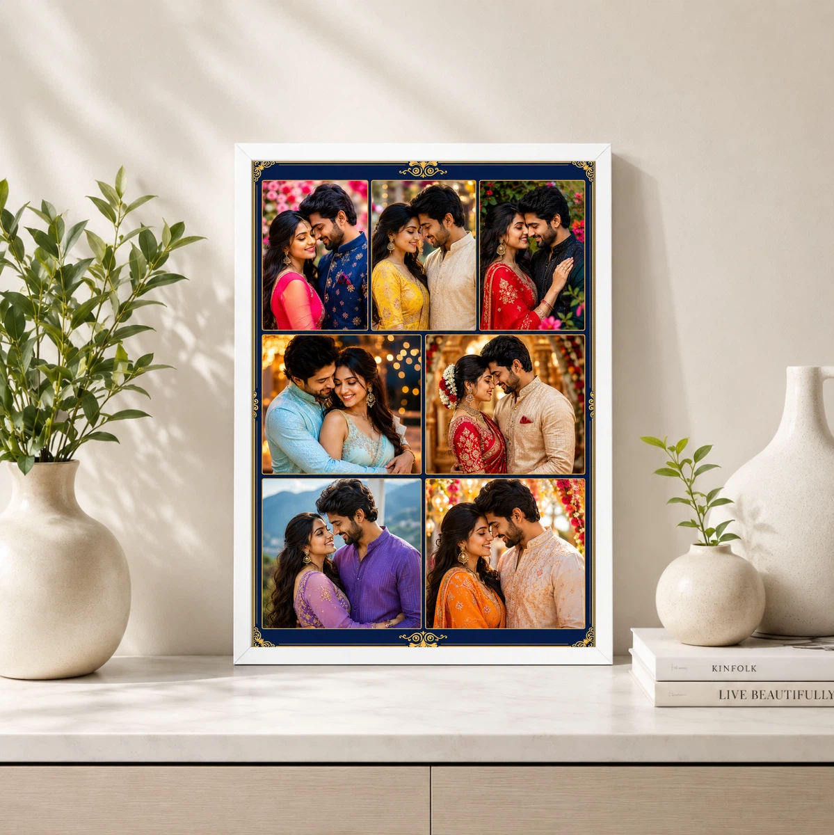 7 Photo Collage Frame Royal Blue 7 Slot Gold Accent Layout 4 7 Photo Collage Frame Royal Blue 7 Slot Gold Accent Layout - Image 4