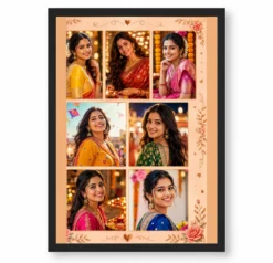 7 Photo Collage Frame Warm Rose Gold 7 Slot Romantic Layout