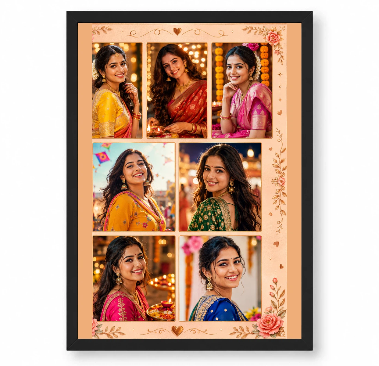 7 Photo Collage Frame Warm Rose Gold 7 Slot Romantic Layout 1 7 Photo Collage Frame Warm Rose Gold 7 Slot Romantic Layout
