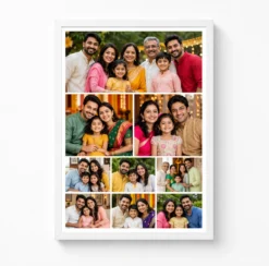 8 photo collage frame large top two small mid 5 bottom asymm layout india 12 white main