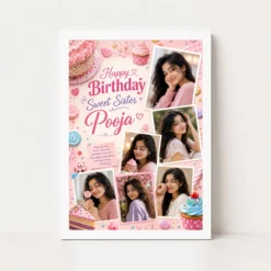 Birthday Gift Phone Frame for Sister Dessert Theme | Personalized Birthday Gift Frame 12 Birthday gift phone frame for sister dessert theme white main
