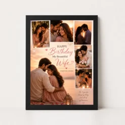 Happy Birthday Wife Photo Frame Couple Theme | Personalized Birthday Gift Frame