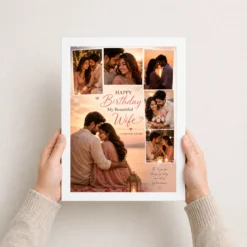 Happy Birthday Wife Photo Frame couple theme white 3