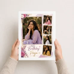 Personalized Birthday Table Photo Frame with big photo white 3