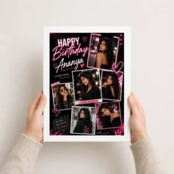 Personalized Girlfriend Birthday Photo Frame black theme white 3