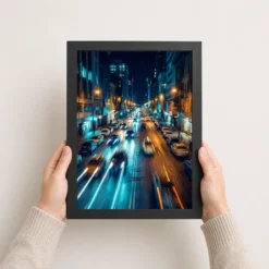 Abstract City Lights Night Impressionist Blue Gold Art Photo Frame 15 abstract city lights night impressionist blue gold art 14 black 3