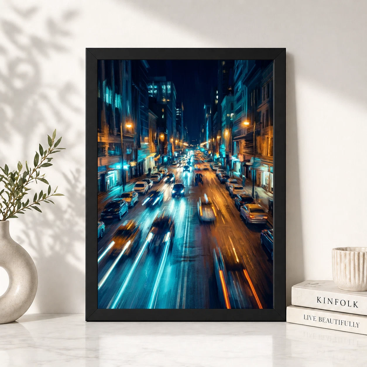 Abstract City Lights Night Impressionist Blue Gold Art Photo Frame 6 Abstract City Lights Night Impressionist Blue Gold Art Photo Frame - Image 6