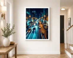 Abstract City Lights Night Impressionist Blue Gold Art Photo Frame 11 abstract city lights night impressionist blue gold art 14 white 2