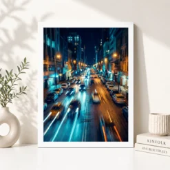 Alternative view of Abstract City Lights Night Impressionist Blue Gold Art Photo Frame