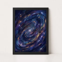 Abstract Galaxy Deep Space Purple Blue Gold Cosmic Art Photo Frame