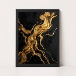 Abstract Gold Black Luxury Gold Leaf Dark Canvas Premium Art Photo Frame