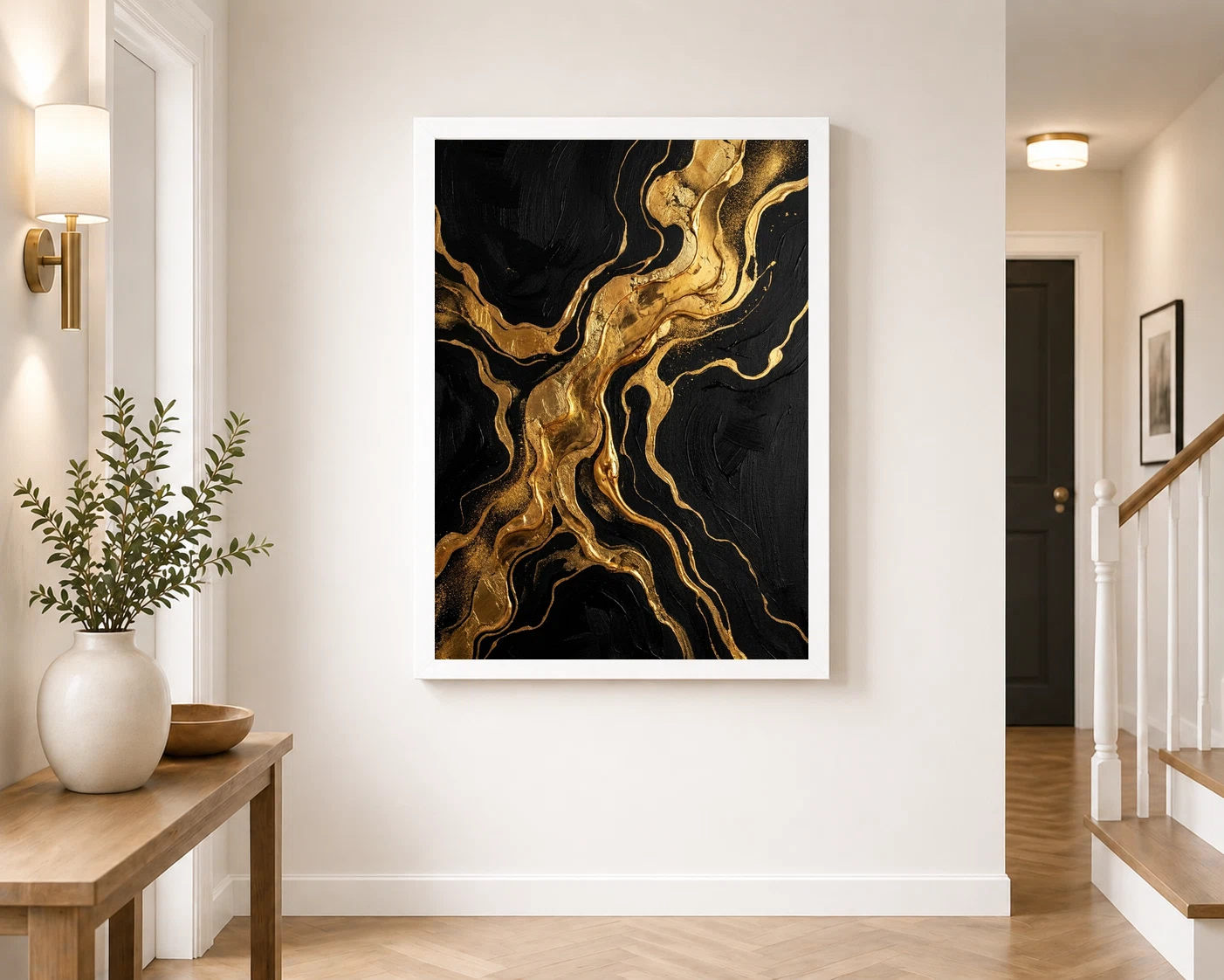 Abstract Gold Black Luxury Gold Leaf Dark Canvas Premium Art Photo Frame 4 Abstract Gold Black Luxury Gold Leaf Dark Canvas Premium Art Photo Frame - Image 4