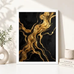 Alternative view of Abstract Gold Black Luxury Gold Leaf Dark Canvas Premium Art Photo Frame
