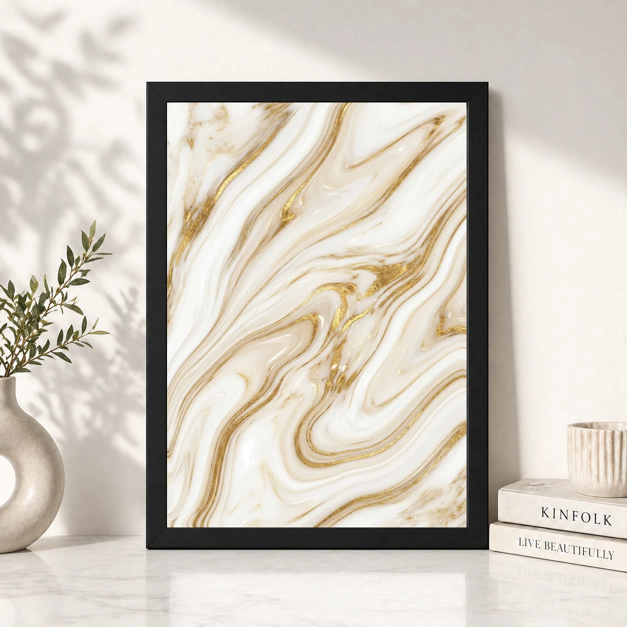 Abstract Marble Effect White Gold Veins Luxury Wall Art Photo Frame 6 Abstract Marble Effect White Gold Veins Luxury Wall Art Photo Frame - Image 6