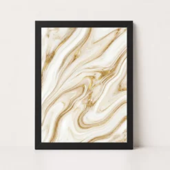 Abstract Marble Effect White Gold Veins Luxury Wall Art Photo Frame