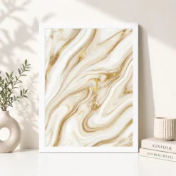 Alternative view of Abstract Marble Effect White Gold Veins Luxury Wall Art Photo Frame