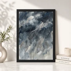 Alternative view of Abstract Monsoon Dark Blues Greys Silver Rain Storm Art Photo Frame