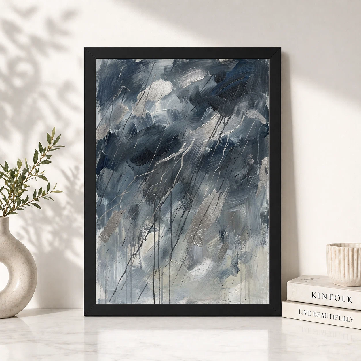 Abstract Monsoon Dark Blues Greys Silver Rain Storm Art Photo Frame 2 Abstract Monsoon Dark Blues Greys Silver Rain Storm Art Photo Frame - Image 2