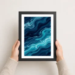 Abstract Ocean Waves Midnight Blue Turquoise Flowing Art Photo Frame 15 abstract ocean waves midnight blue turquoise flowing art 04 black 3