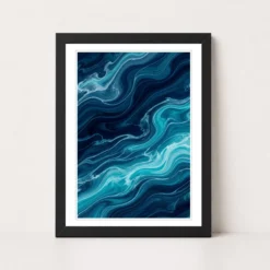 Abstract Ocean Waves Midnight Blue Turquoise Flowing Art Photo Frame