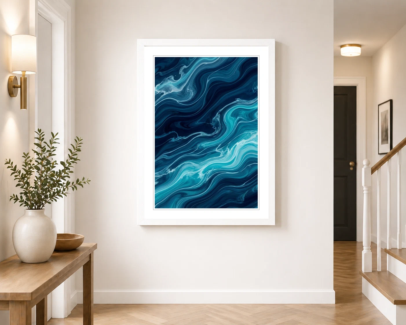 Abstract Ocean Waves Midnight Blue Turquoise Flowing Art Photo Frame 4 Abstract Ocean Waves Midnight Blue Turquoise Flowing Art Photo Frame - Image 4