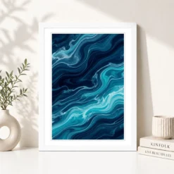 Alternative view of Abstract Ocean Waves Midnight Blue Turquoise Flowing Art Photo Frame