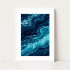 Abstract Ocean Waves Midnight Blue Turquoise Flowing Art Photo Frame 10 abstract ocean waves midnight blue turquoise flowing art 04 white main