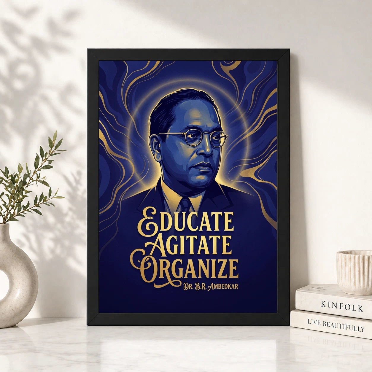 Ambedkar Educate Agitate Organize Quote Blue Gold Poster Art Photo Frame 2 Ambedkar Educate Agitate Organize Quote Blue Gold Poster Art Photo Frame - Image 2