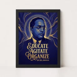 Ambedkar Educate Agitate Organize Quote Blue Gold Poster Art Photo Frame