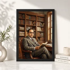 ambedkar portrait bookshelf scholar statesman detailed art 08 black 4
