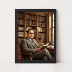 Ambedkar Portrait Bookshelf Scholar Statesman Detailed Art Photo Frame