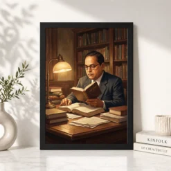 Alternative view of Ambedkar Reading Law Books Scholar Lamp Light Intellectual Art Photo Frame
