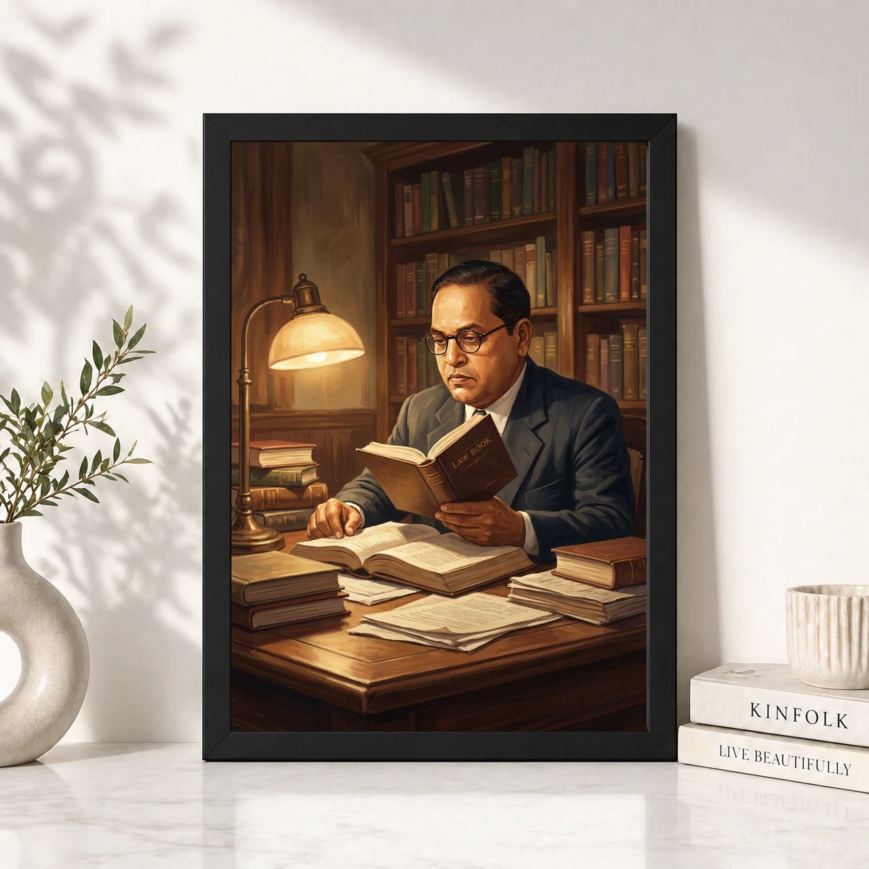 Ambedkar Reading Law Books Scholar Lamp Light Intellectual Art Photo Frame 2 Ambedkar Reading Law Books Scholar Lamp Light Intellectual Art Photo Frame - Image 2