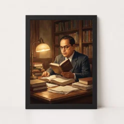 Ambedkar Reading Law Books Scholar Lamp Light Intellectual Art Photo Frame