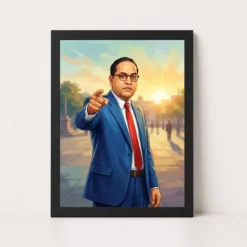 Ambedkar Statue Blue Suit Pointing Motivational Poster Art Photo Frame