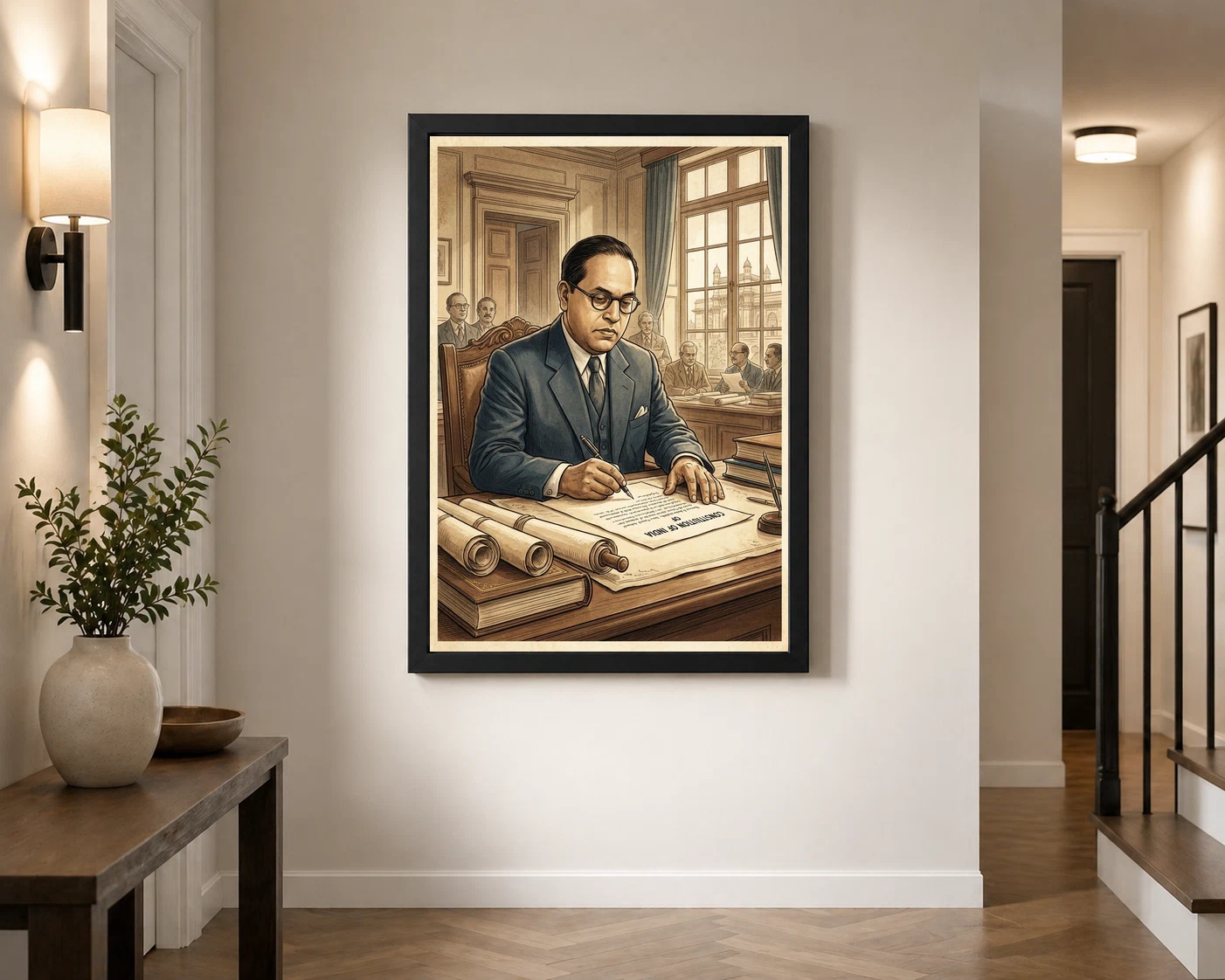 Ambedkar Writing Constitution Historic Moment Blue Gold Art Photo Frame 3 Ambedkar Writing Constitution Historic Moment Blue Gold Art Photo Frame - Image 3