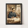 Ambedkar Writing Constitution Historic Moment Blue Gold Art Photo Frame