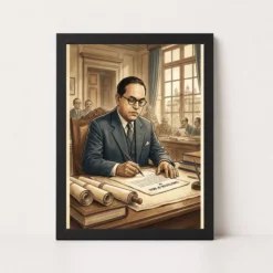 Ambedkar Writing Constitution Historic Moment Blue Gold Art Photo Frame